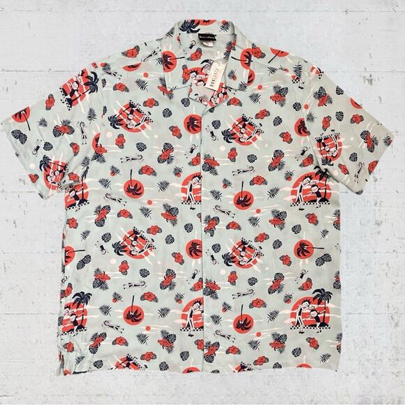 NWT Rick And Morty Ripple Junction Adult Swim Hawaiian Tropical Button Shirt 2X - Picture 1 of 9